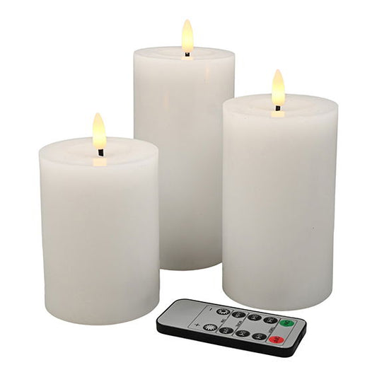 LED Kerze Set H 10/12.5/15 x Dia. 7.5cm und Remote 4/colorbox